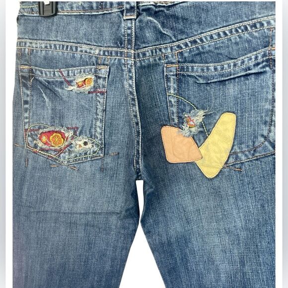 Y A G Deim unique leather Patchwork 3 Y2K  Flower Embroidered boots Leg Low Rise - Picture 6 of 8